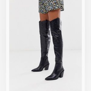 TRUFFLE COLLECTION Faux Croc Thigh High Western Boots Sz 6